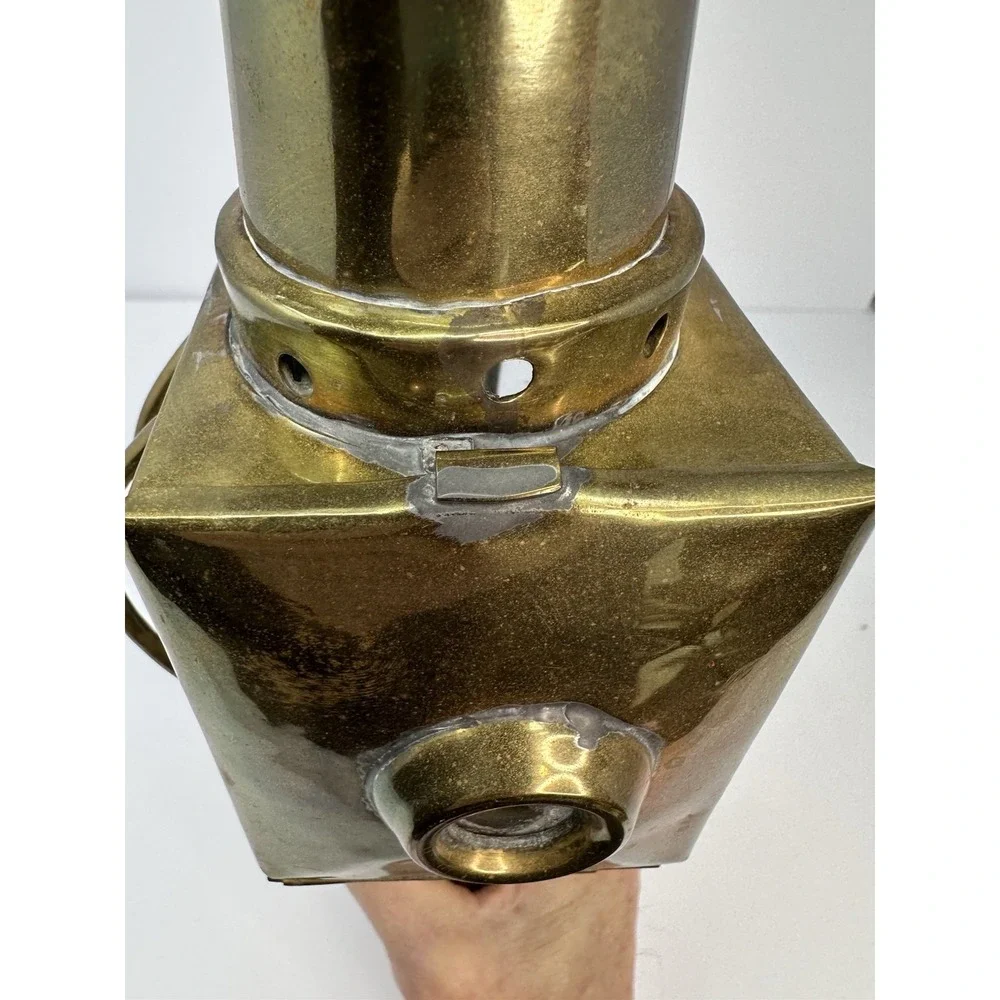 Antique Brass Beveled Glass Buggy Carriage Oil Lamp Lantern Coach Light